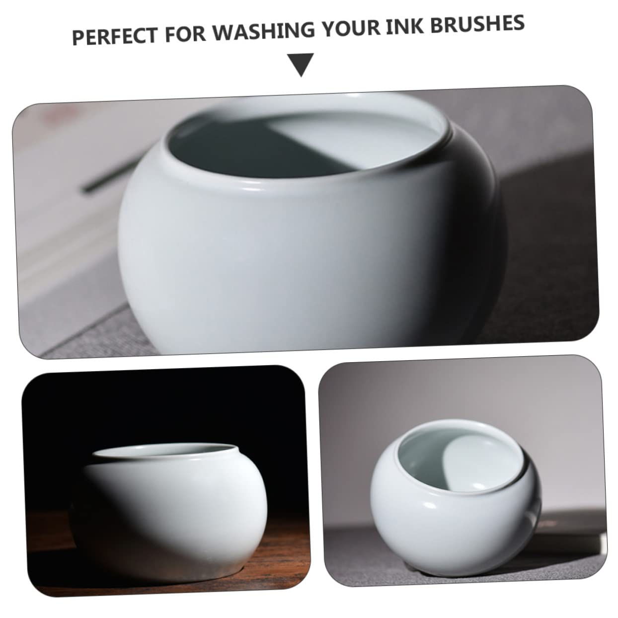HOMSFOU Keramik Pinselwascher für Tusche und Tintenpinsel Weiß Tragbar mit Elegantem Design für Kalligraphie und Teezeremonie Anwendung