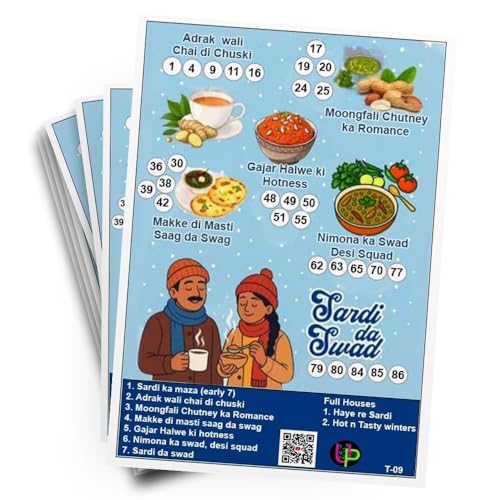 Image of Winters Tambola Tickets - Sardi Da Swad Theme | English | Fun & Engaging Bingo Housie Card Game for Kitty Parties, Friends & Family Gatherings (Set of 15 Tickets)
