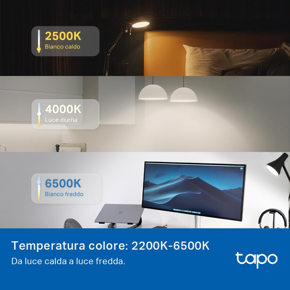 Tapo L535E Matter Lampadina WiFi Intelligente LED Smart Multicolore, E27 Lampadina Compatibile con Alexa e Google Home, 1055 lm, 8.6W, Monitoraggio Energetico, Controllo Remoto Tramite APP