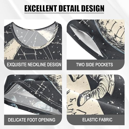 ALAZA Astronaut Moon Solar System Math Pajamas Set Short Sleeve Cotton Sleepwear Summer Pjs 2 Piece 5-14Y4