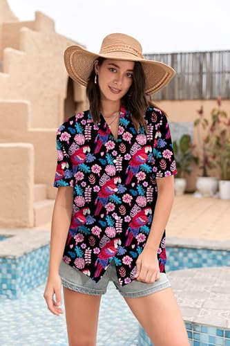 Image of SANGTREE Girls & Women's Hawaiian Shirts Button Down Short Sleeve Floral Tropical Shirt Beach Vacation Blouse Tops
