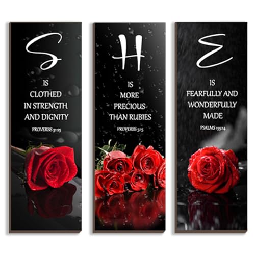 DONFENTHY 3 Pcs Red Bedroom Decor Red Rose Wooden Wall Decor Red...
