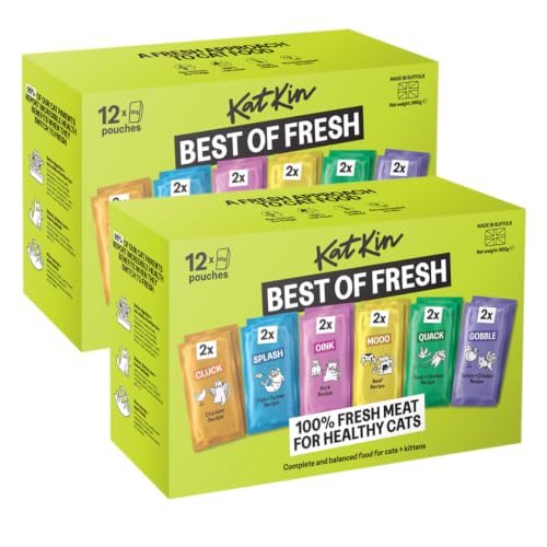 KatKin BEST OF FRESH Cat Food Variety Pack Bundle | Complete & Balanced Fresh Meals for Cats & Kittens | Chicken Turkey Duck Fish Beef Pork | 24 x 80g Pouches