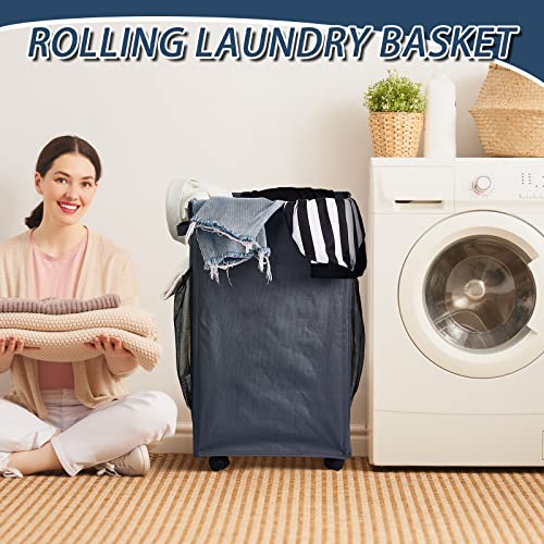 2 Pcs Large Rolling Laundry Basket 85L Collapsible Tall Laundry Hamper With Wheels And Handle Laundry Bag With Wheels Foldable Dirty Clothes Organizer Heavy Duty Laundry Sorter For Storage, Dark Grey #TOP5