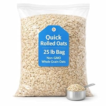 Quick Rolled Oats 25 LB Bag Non GMO Whole Oats for Baking Cooking Breakfast and Pantry Use 384091