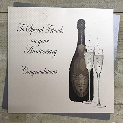 White Cotton cards XPD247 – Tarjeta de felicitación hecha a mano, tamaño grande, diseño con texto «To Special Friends On Your Anniversary», color blanco