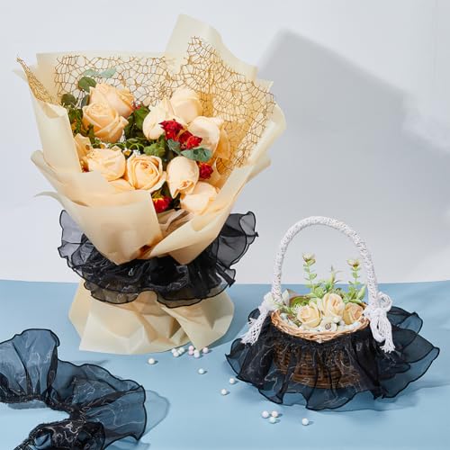 HOBBIESAY 6.56 Yard/6M Black Ruffle Ribbon Lace Polyester Pleated Lace Trim Satin Ruffled Ribbon for Dress Collars Sleeves Decoration Throw Pillow Halloween Cosplay Costume Decor - Image 4