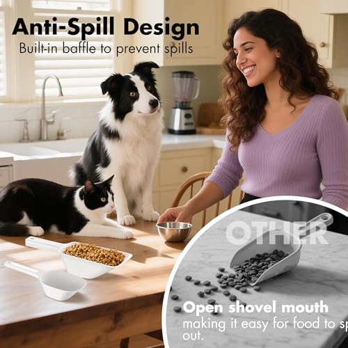Image of Food Scoop 2 PACK,2 Cup Capacity Dog Food Scoop With Measuring Lines For Dog, Puppy and Cat Coffee Bean Scoop, Flour Scoop (Small & Large White)