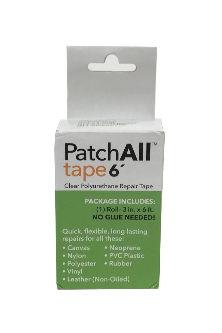 PatchAll Kit Clear Polyurethane Adhesive Vinyl Repair Patch Tape Kit, Waterproof, Airtight Patches for Canvas Tent, Boat Upholstery, Car Seat, Leather Furniture, Hole, Awning, and More, 3" x 6' Roll