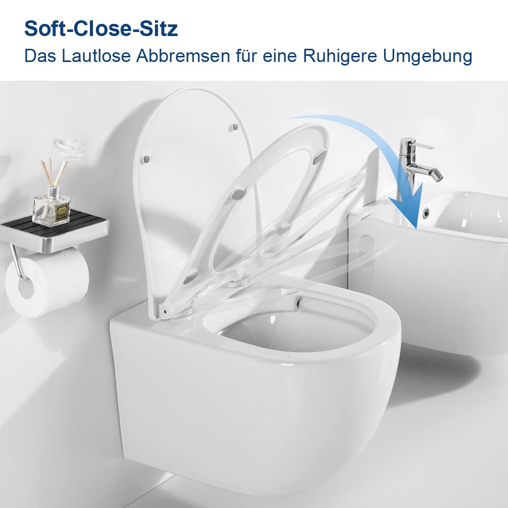 Hänge WC Spülrandlos mit Unterputz Spülkasten, Toilette und Vorwandelement WC Set Komplett, cBetätigungsplatte, Wand WC mit Soft-Close Absenkautomatik Deckel