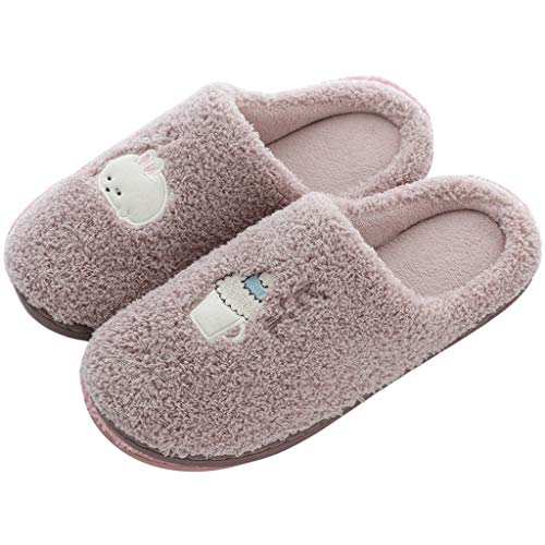 Gibobby Womens Slipper Booties Women's Soft Yarn Cable Knitted Slippers Memory Foam Anti-Skid Sole House Shoes w/Faux Fur Collar, Indoor & Outdoor Purple