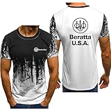 メンズTシャツベレッタクルーネックファッション半袖レトログラデーションTシャツサマーシャツトップス-White||M