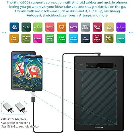 XP-PEN G960S Graphics Tablet 9x6 inch Drawing Tablet with Battery-free Stylus Support Windows 10/8/7 & Mac OS & Android