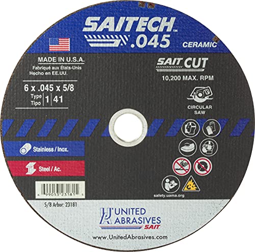 United Abrasives SAIT 23181 6X.045x5/8 Saitech High Performance Cut-Off Wheels, 50 Pack