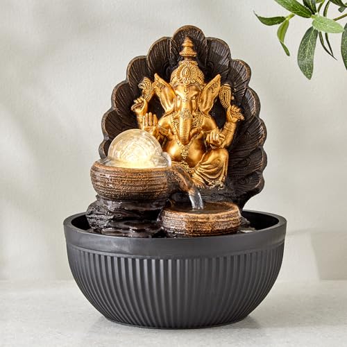Image of Home Centre Alpine Polyresin Ganesha with Rotating Ball Water Fountain - 20x26cm