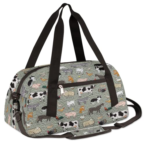 Cute Farm Animals Rooster Cow Kids Duffel Bag for Girls Boys, Animals Oil Painting Dance Bag Overnight Small Duffel Bag Carry On Weekend Sports Gym Travel Bag for School Practice Gymnastics Ballet3