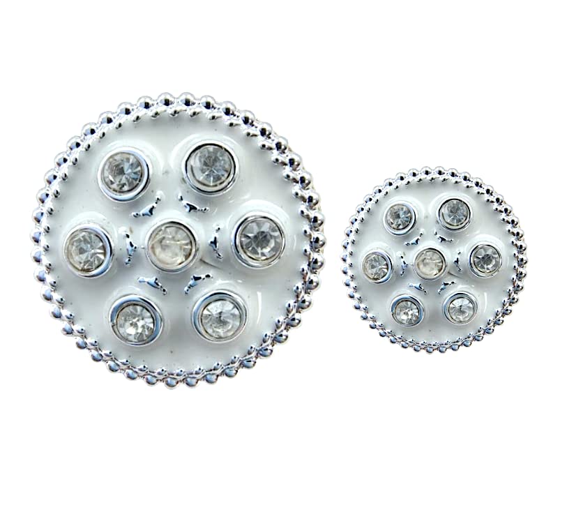 ani accessories Round Diamonds Shank Button (Pack of 16) 8 Big and 8 Small Pack for Clothes Double Breasted Coat Blazer Suit Bandhgala Sherwani and Indian Dresses Sports Coat (White)-picture-12