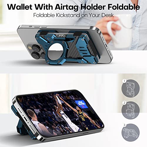 Slim Minimalist RFID Proof Men's Wallet - Airtag Holder, Magnetic Card Holder, Front Pocket Metal Credit Card Wallet Stand, Blue3