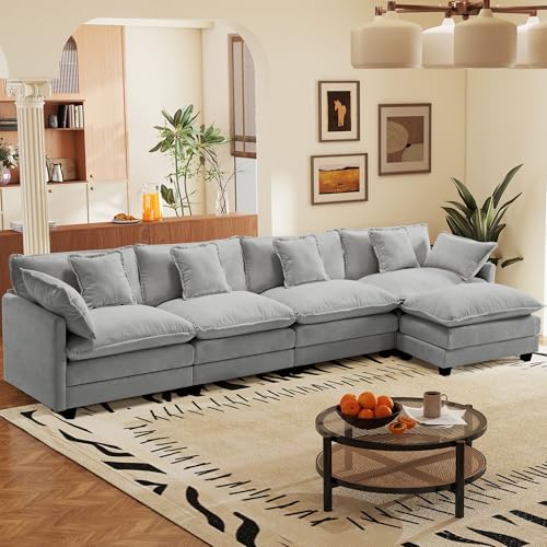Image of 149.2 inch Modular Sectional Sofa,L Shaped Couch for Living Room,Modern Deep Seat Sofa 4 Seater Chenille Fabric Comfy Cloud Couches with Throw Pillows & Movable Ottoman