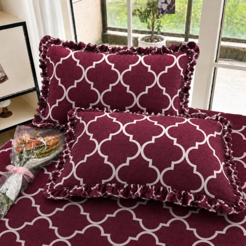 Image of Elastic Fitted King Size Bedsheet Cotton for Double Bed | 72 inchx78 inch +10 Inch, Floral, Soft & Breathable, Fade & Shrink Resistant, 2 Pillow Covers (Dark Maroon)