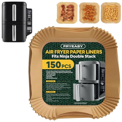 FryEasy 150pcs Disposable Paper Air Fryer Liners for Ninja Air Fryer Double Stack, Ninja Double Stack Air Fryer Liners, Ninja Double Stack XL 9.5L Air Fryer SL400UK and 7.6l SL300UK