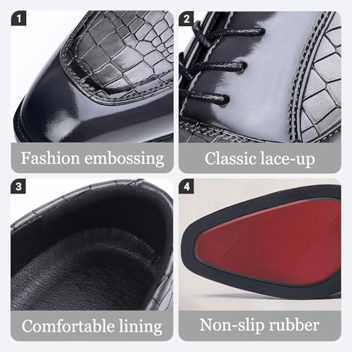 Men's Retro Leather Print Plain Toe Business Oxfords Fashion Lace Up Pointed Toe Slip On Derby Formal Dress Shoes for Work Party Wedding2