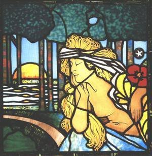 Peinture à l'huile de Miksa Roth, reproduction Stained Glass Window 1897, format 30x36 pouces