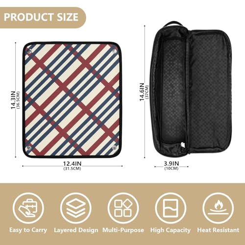 Bolso de viaje y tapete resistente al calor para herramientas de cabello en rayas rojas y azules miniatura 4