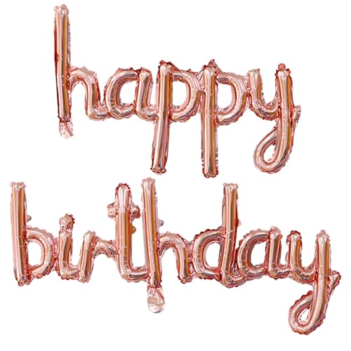 Image of Rose Gold Happy Birthday Balloons Banner 16 Inch Mylar Foil | Happy Birthday Letters Sign for Women Men Adults Birthday Party Decorations