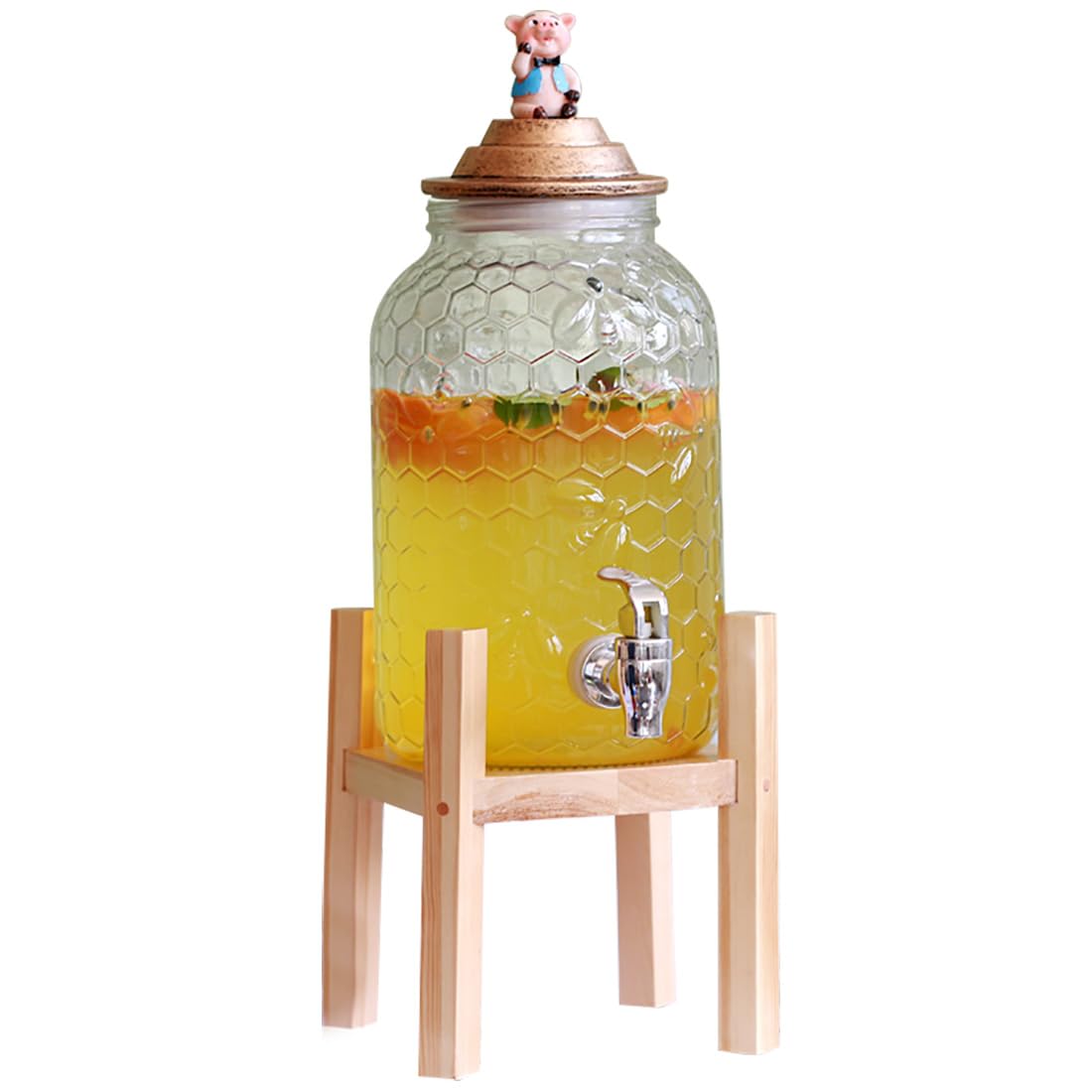 AYCDL Glass Mason Jar Drink Dispenser with Leak Free Spigot 5L Capacity, for Parties, Weddings, Catering Events Butterfly Design, Ideal for Cold Beverages,Pig-4L