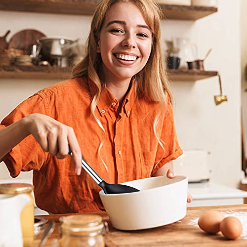 Pack Of 4 Large Silicone Cooking Spatulas And Spoons, Slotted And Solid Stainless Steel Cooking Utensils Set, Non-Stick Heat Resistant Kitchen For Baking, Fried, Stir-Fry, Mixing, Serving (Black) #TOP6