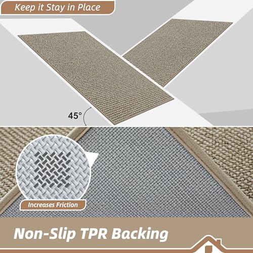 Image of BEQHAUSE Dirt Trapper Door Mat 24 inch x 60 inch, Non-Slip Washable Doormats Entrance Mat, Dirt Resistant and Absorbent Welcome Mat, Low Profile Floor Mats for Front Back Door and Entryway, Light Beige