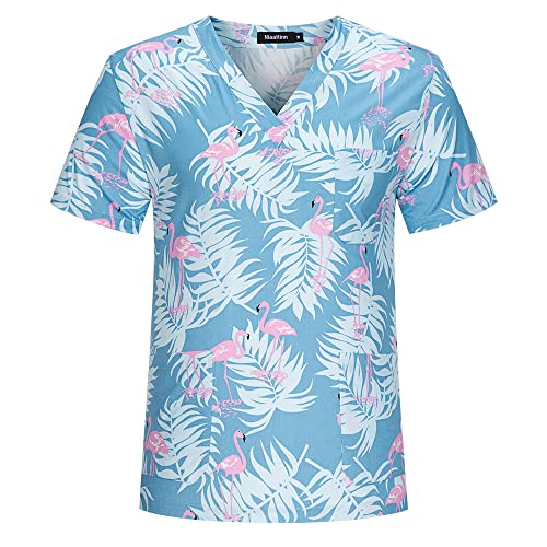 niaahinn Cartoon Scrub Tops for Women, Breathable Print Nurse Uniforms Short Sleeve V-Neck Shirts Tee Tops with Pockets (62031,M,Medium)