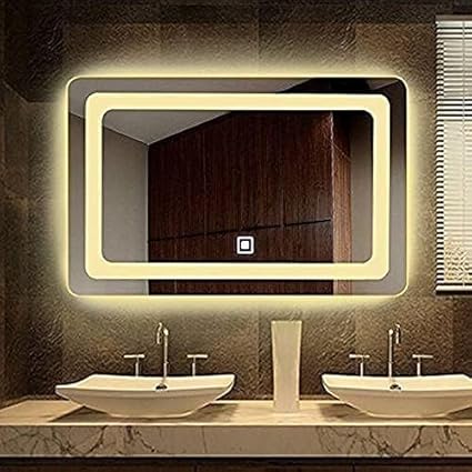 Wall Mounted Rectangular Backlit Digital Led Mirror with Touch Sensor | Bathroom Mirror with Led Lights | Long Mirror for Bedroom Washbasin Lighting Mirror (24 x 18 Inch) (Triple Light)