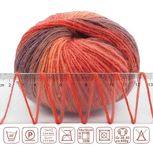 Image of NICEEC 3 Skeins 100% Wool Rainbow Yarn Soft Gradient, Self-Striping, Colorful Single Ply Yarn for Crochet & Knitting - 3#