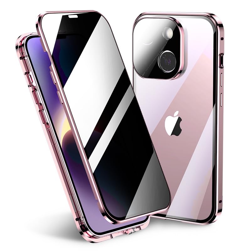 HENGHUI Lockable Anti Peeping Case for iPhone 15 Plus Magnetic Glass Case Built-in Camera Lens Protector Privacy Screen Protector Anti peep Bumper