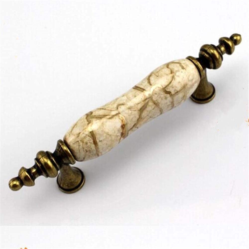 Nhawmebnz Bronze Antique Cabinet Drawer Handles Marble Vein Ceramic Cupboard Pulls Zinc Alloy Furniture Knobs 76Mm
