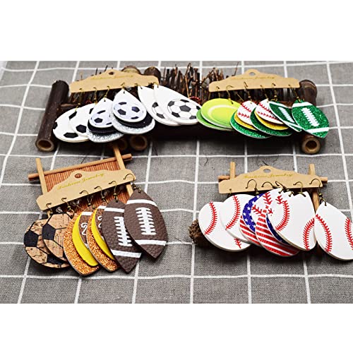 3Pairs Sporty Style Earrings, Glittering Sequin Leather Earrings, Rugby Basketball Baseball Football Cheerleaders Lightweight Multilayer Teardrop-Shaped Hook Dangling Jewelry4