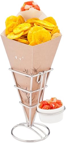Restaurantware Cone Tek - Conos de papas fritas de 9.5 pulgadas, 100 conos de alimentos reciclables, taza de salsa incorporada, forro resistente a