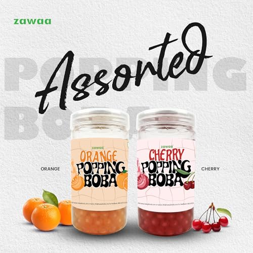 Image of Zawaa Boba Tea Assorted Popping Boba Pearls - Orange & Cherry | 300g Each (Pack of 2) | Bursting Bubble Tea Pearls