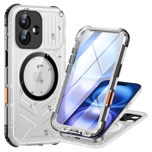 Coque iPhone 16 étanche Lanhiem protection intégrale antichoc et compatible MagSafe noir