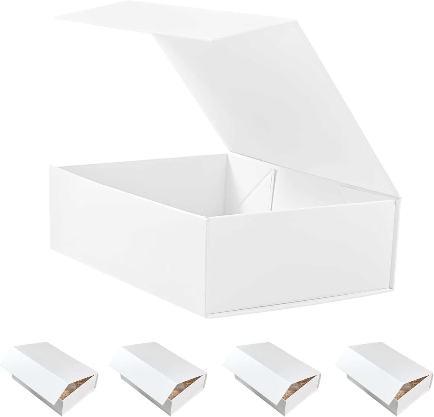 Gift Boxes with Lids - 9 x 6.7 x 2.75 Inch White Magnetic Closure Gift Box Set - Elegant Collapsible Packaging Boxes for Wedding, Birthday, Christmas - Perfect for Jewelry, Groomsmen, Proposals White 1 Count (Pack of 5)