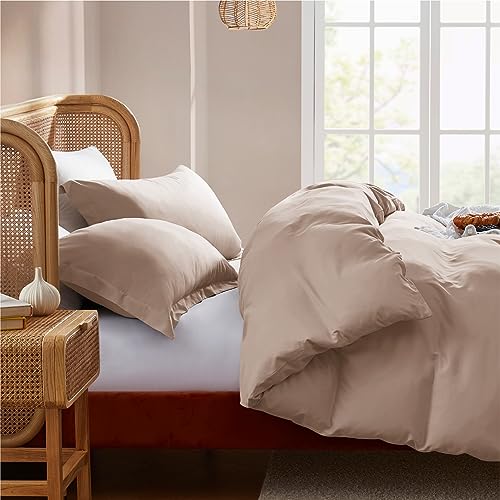Nestl Queen Duvet Cover Set with Comforter Insert - Khaki 4 Piece 90x90 Duvet Cover & 2 Pillow Shams with White Quilted Down Alternative Comforter, Ultra Soft, All Season