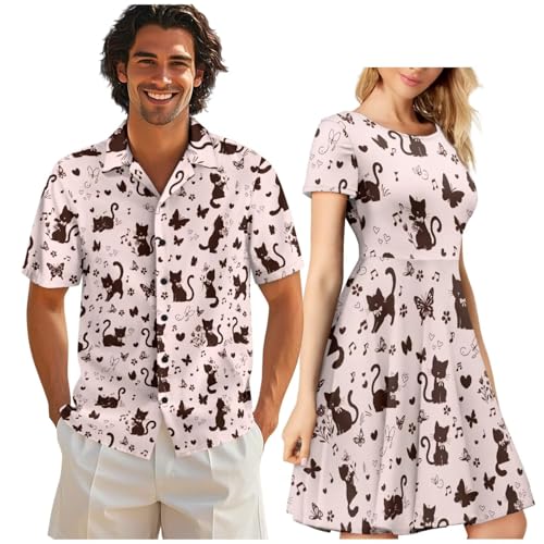 Image of AFPANQZ Couple Matching Outfit Casual Men's Button Down Shirt or Short Sleeve Summer Sundresses Dresses for Women 2026