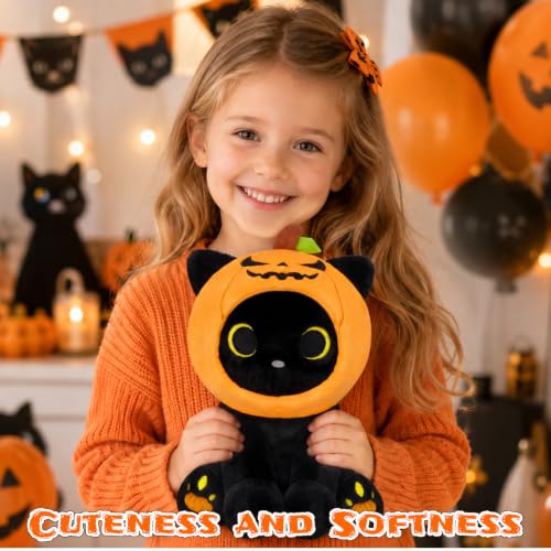 Image of Halloween Plush Gifts Set - Pumpkin Black Cat Plush Gifts for Teens | Removable Costume Stuffed Animal & Coffee Mug Gift Set for Kids, Adults, 20oz Stainless Steel Tumbler with Straw