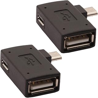 AuviPal Adaptador OTG 2 em 1 alimentado por micro USB com ângulo de 90 graus à esquerda para PlayStaion Classic, Raspberry Pi Zero, Chromecast, smartphone ou tablet Android – Pacote com 2