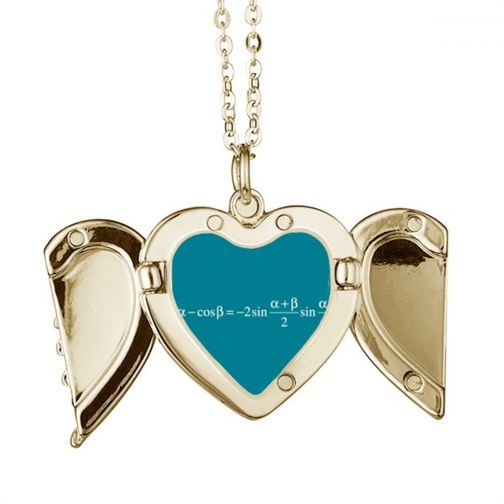 Mathematical Formula Expressing Cosine Computation Folded Wings Peach Heart Pendant Necklace