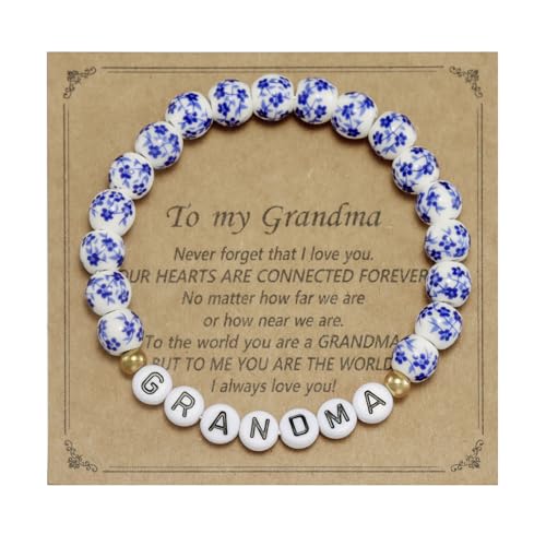 Kivosliviz Grandma Bracelet for Women Blue Beads Stretch from Granddaughter Birthday Gift Best Grandma Bracelets