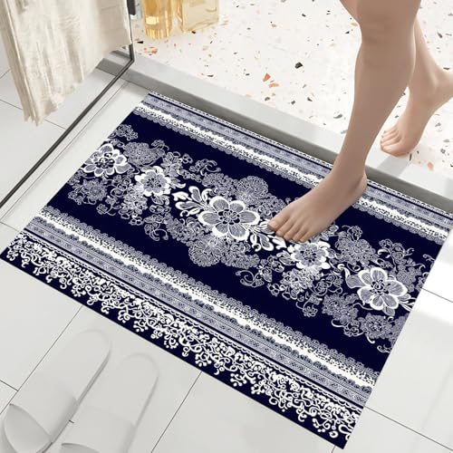 Tapis de salon antidérapant style ethnique bleu profond 60x90 cm - 4
