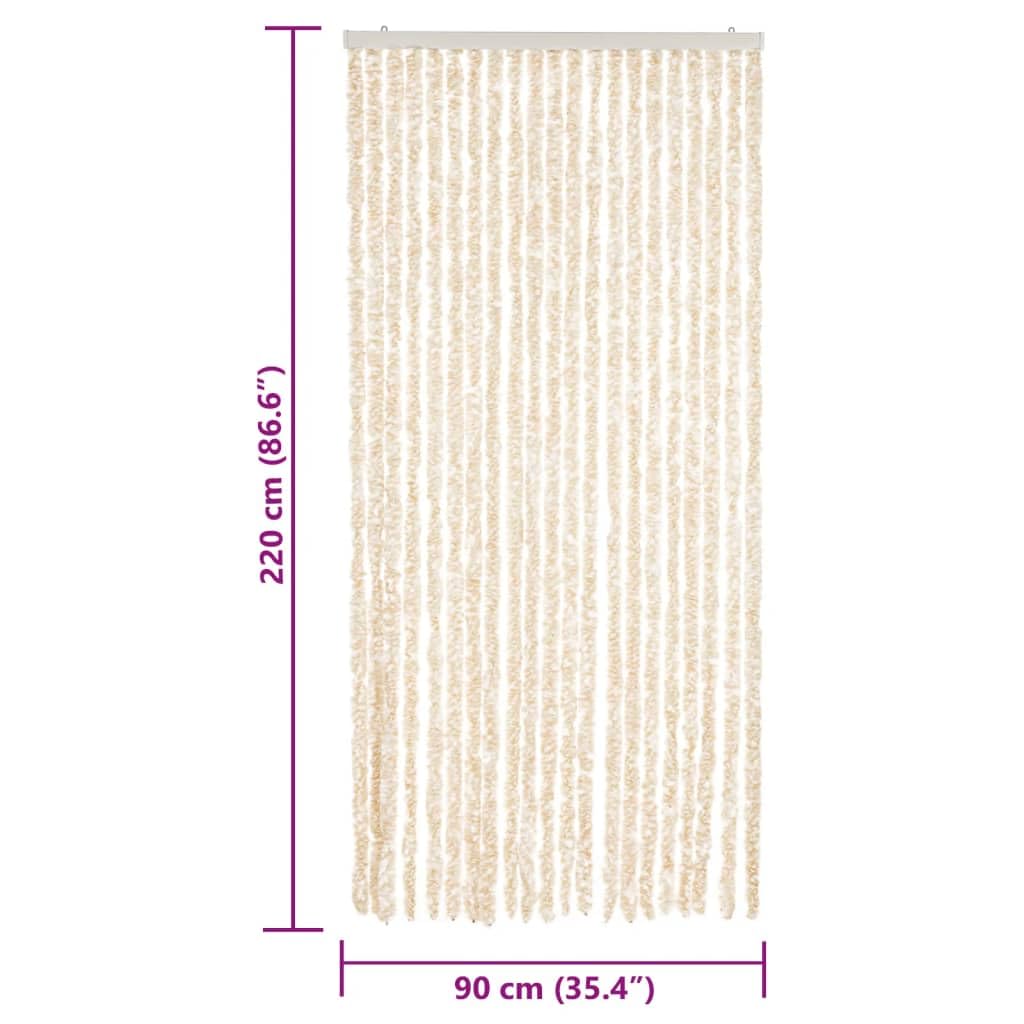 Rideau anti-mouches beige et blanc 90 x 220 cm en chenille